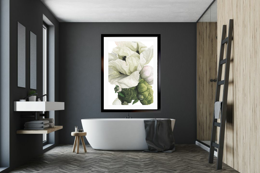 Poppy & Peony Olive Linen White I