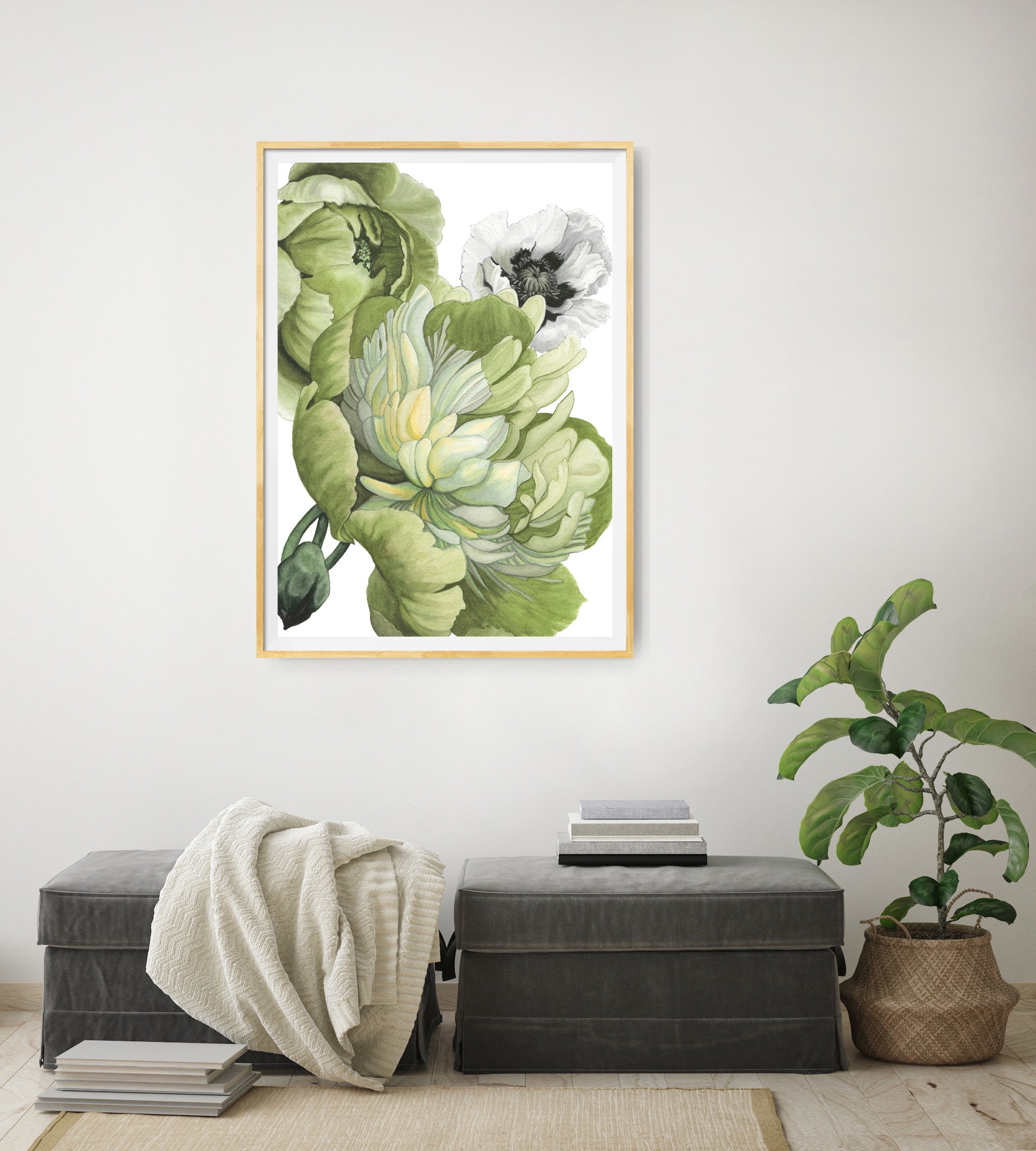 Poppy & Peony Olive Linen White IV