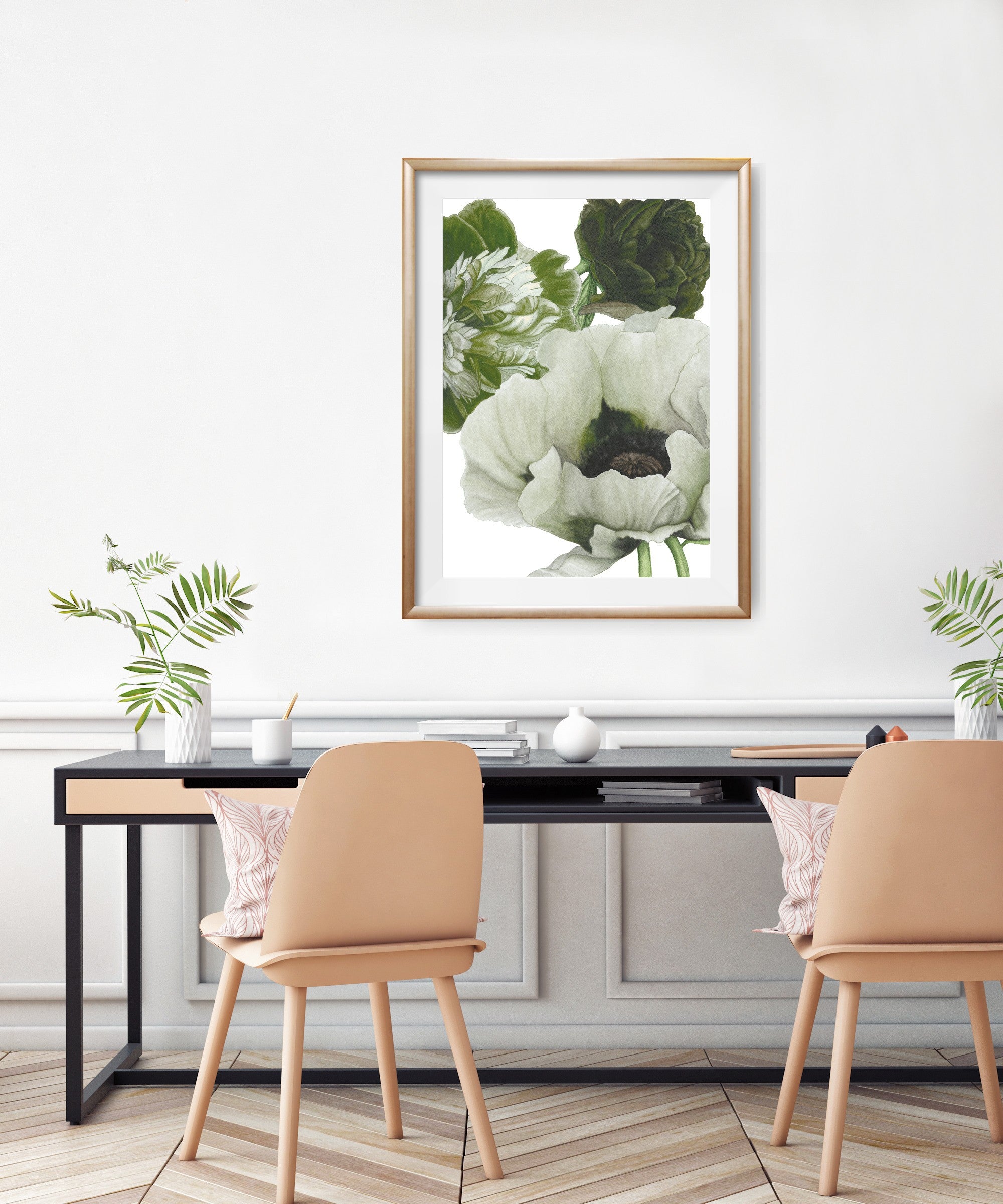 Poppy & Peony Olive Linen White III