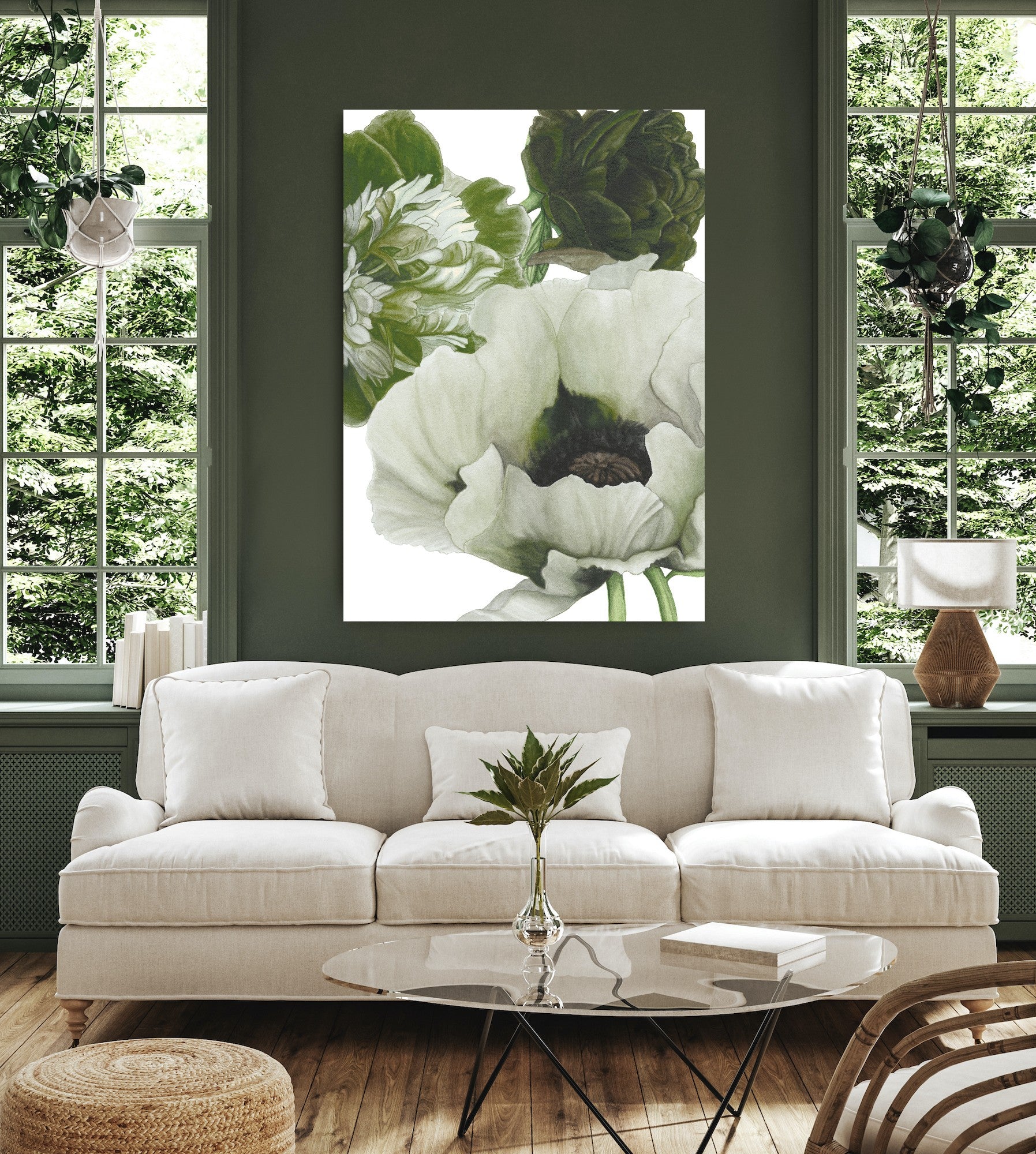 Poppy & Peony Olive Linen White III